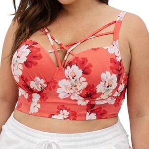 Torrid Women's Floral Printed Underwire Strappy Front Push Up Bikini Top Size 2X